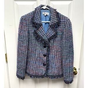 Designs by Seymour Blue Tweed Wool Blend Vintage Blazer, Weaved, Women’s Size 10